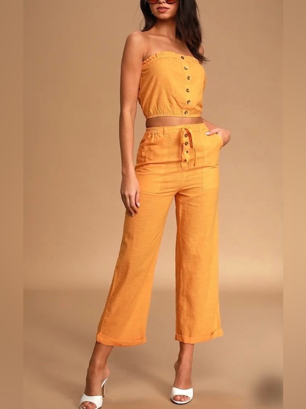 Billabong X Sincerely Jules Boho Orange High Waisted Wide Leg Pants Size S